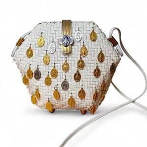 White Wicker Purse with Medallions